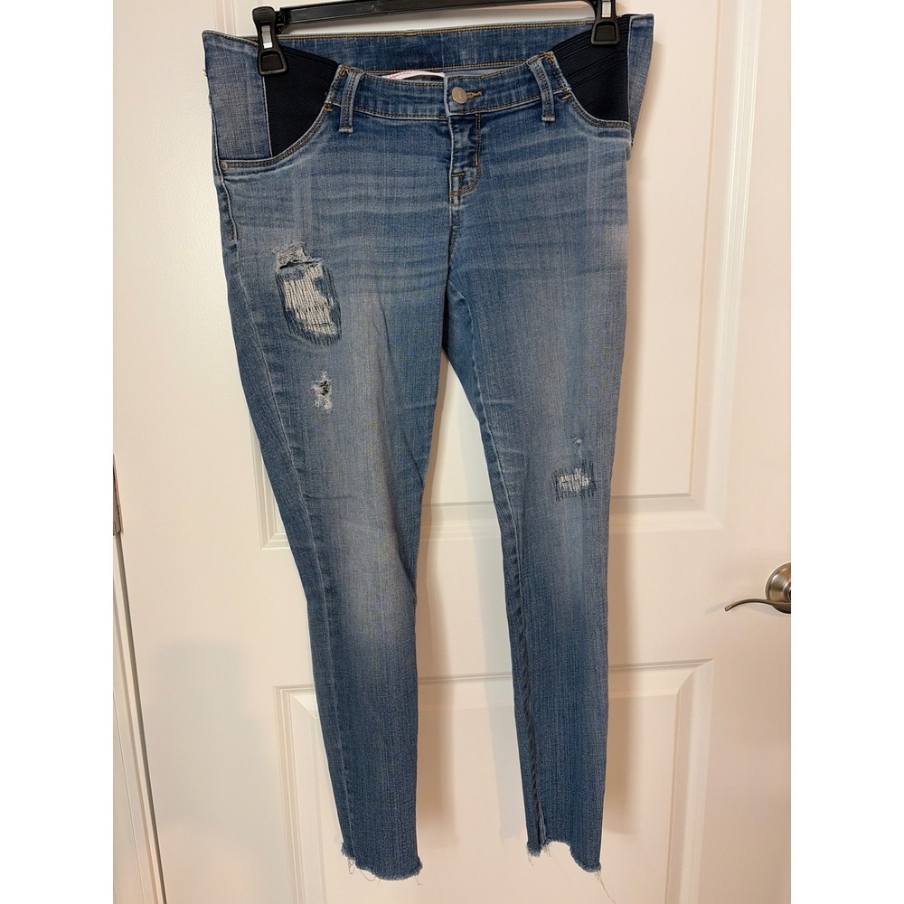 Isabel Maternity‎ Ingrid & Isabel Distressed Jeggings Blue Denim Size 6 Raw Hem
